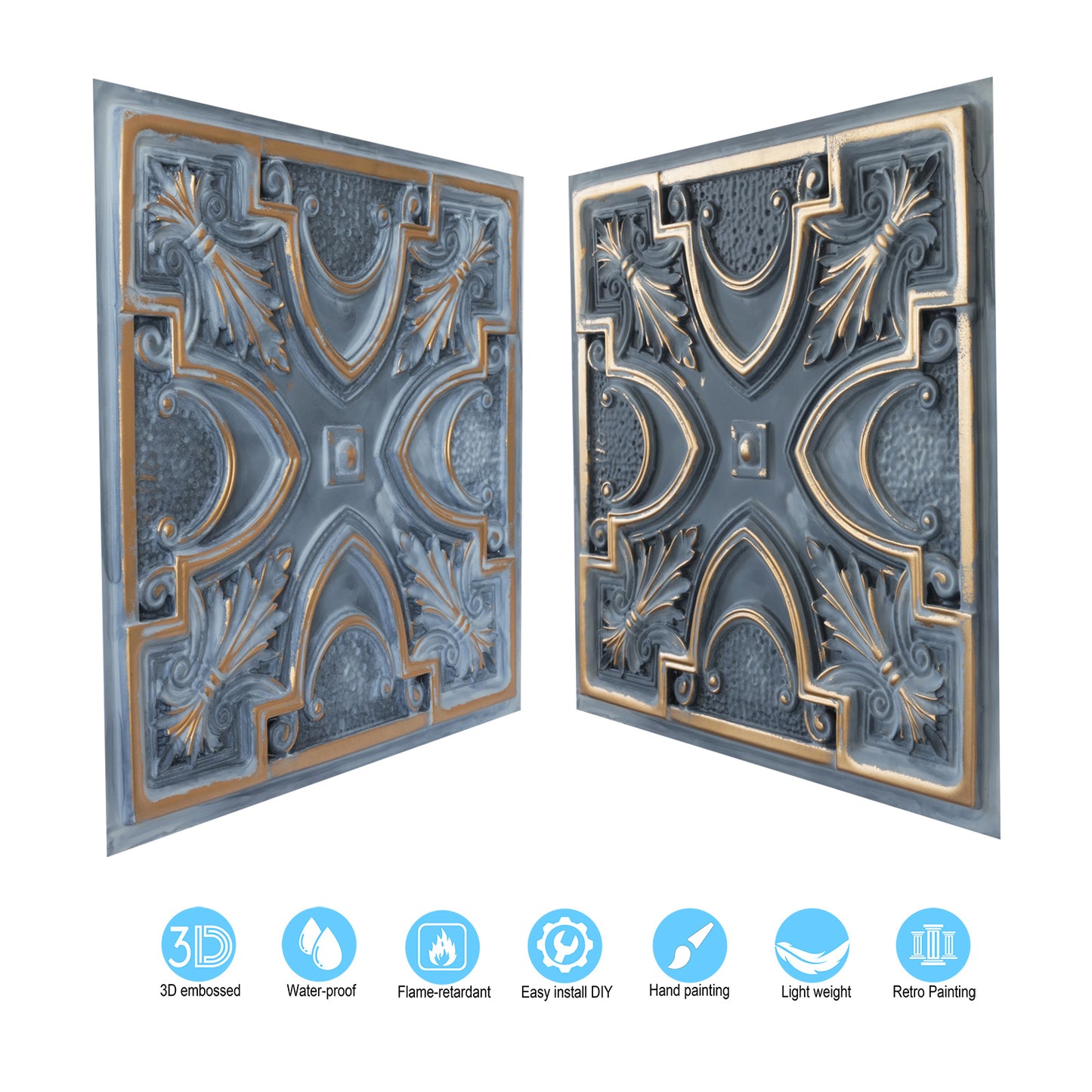 10tiles/lot Faux Tin Ceiling Tiles 3D Embossed Wall Panels for Restaurant PL11