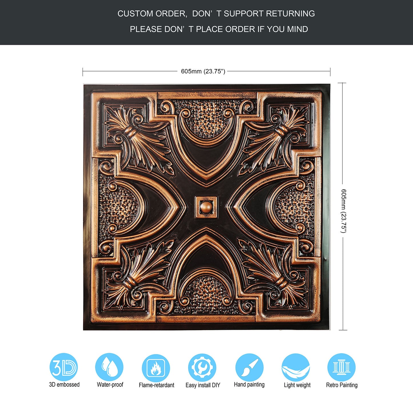 10tiles/lot DIY Faux Metal Ceiling Tile Panels for Café Bars, Studios and Artistic Interiors PL11