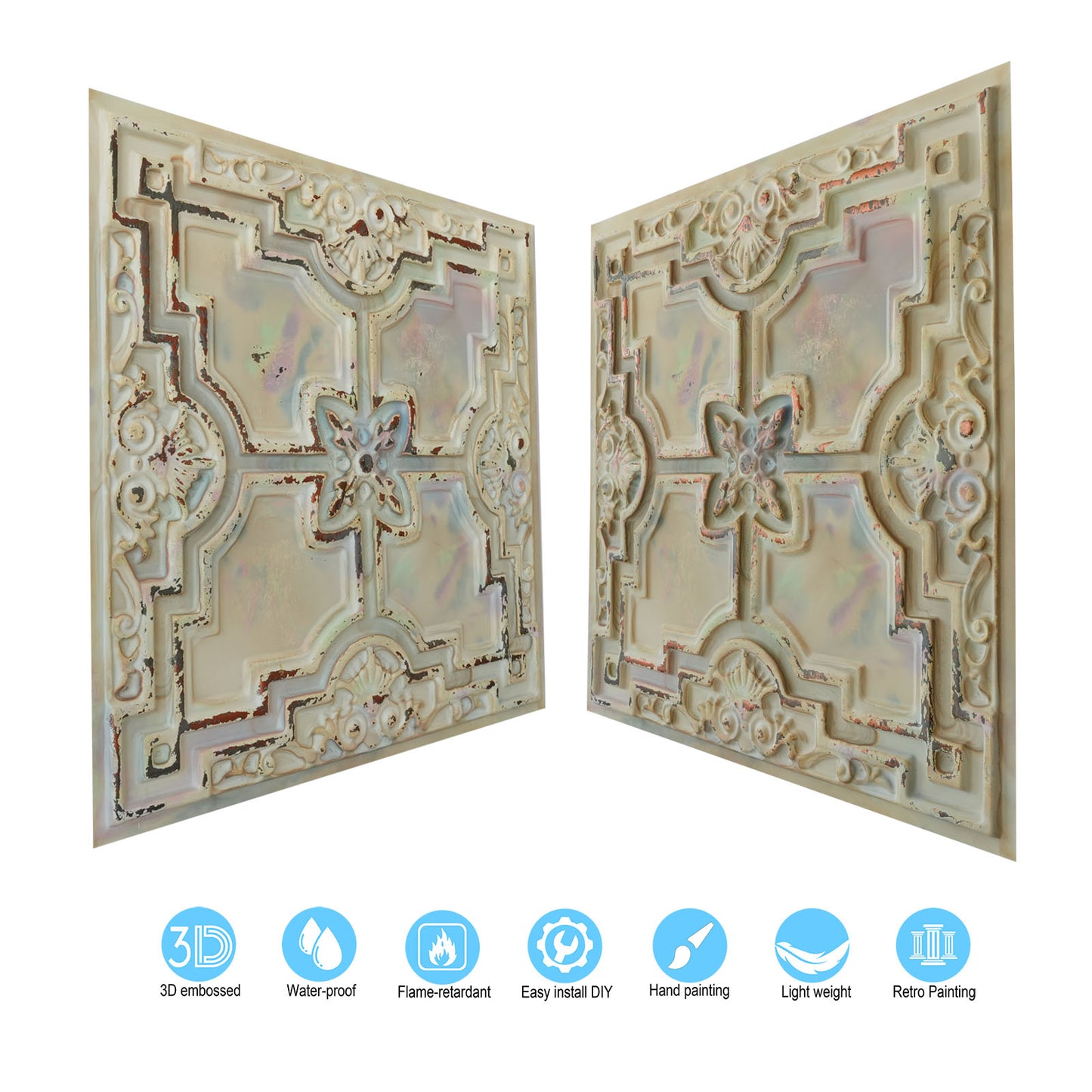 10tiles/lot Glue-Up Ceiling Tiles for Kitchen Renovations, Coffee Shops and Light-Luxury Spaces PL16