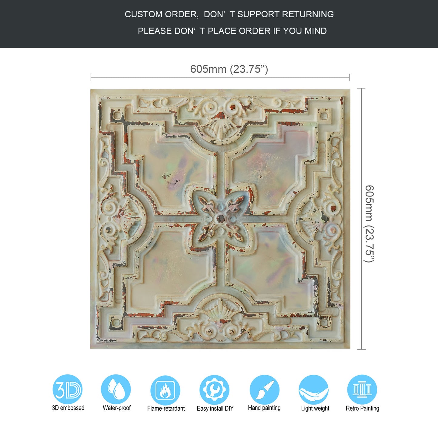 10tiles/lot Glue-Up Ceiling Tiles for Kitchen Renovations, Coffee Shops and Light-Luxury Spaces PL16