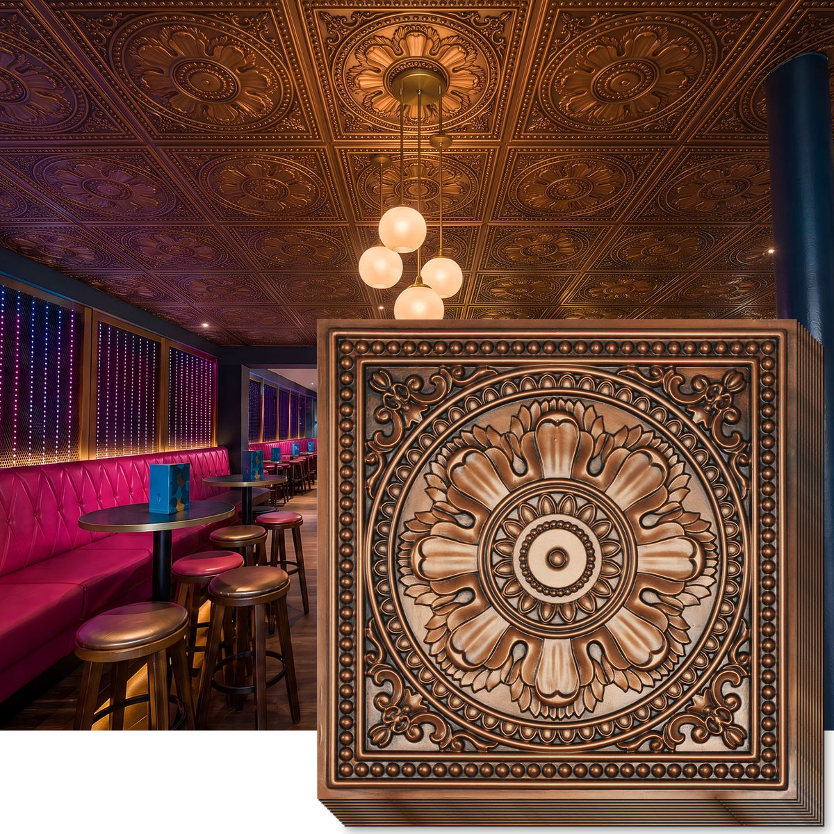 PAINTSDECOR PL17 Aged copper PVC ceiling tile front view