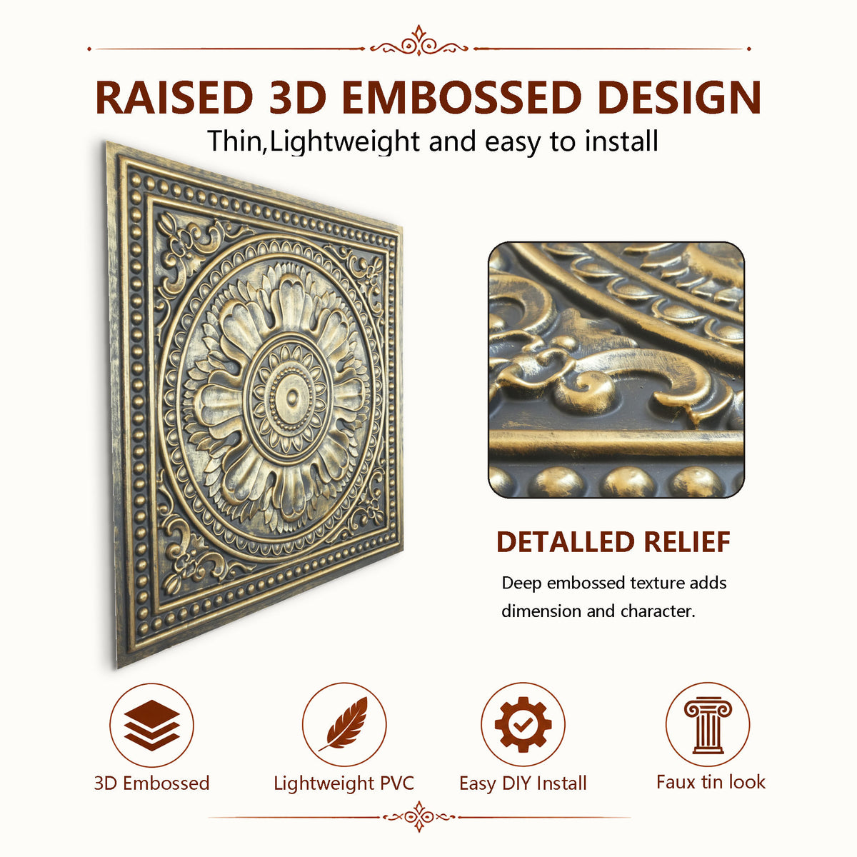 PAINTSDECOR PL17 Ancient gold PVC ceiling tile product detail