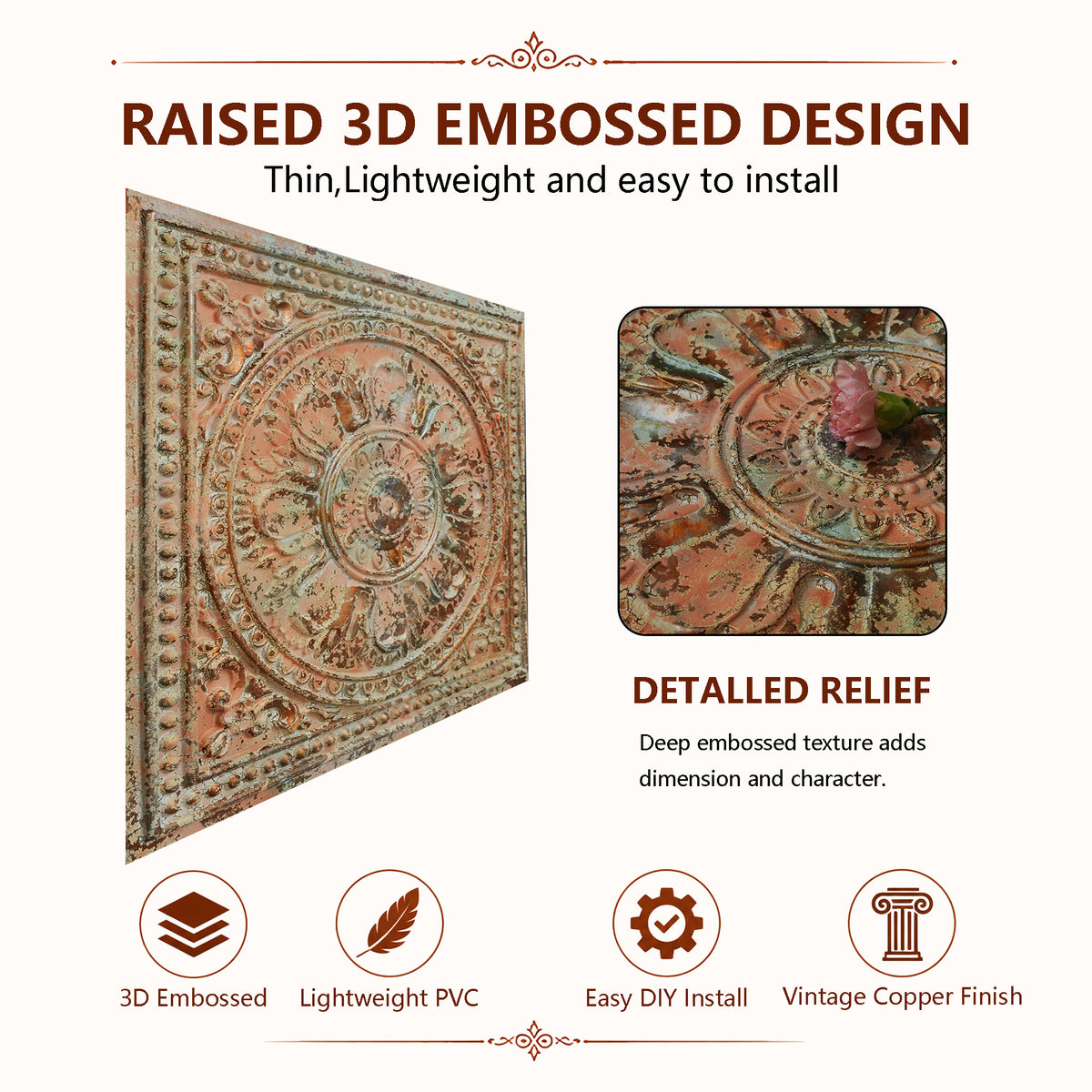 PAINTSDECOR PL17 Palazzo Clay PVC ceiling tile product detail