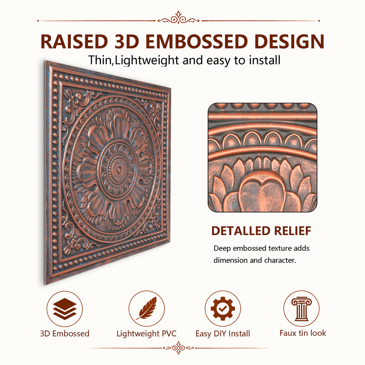 PAINTSDECOR PL17 Rustic copper PVC ceiling tile product detail