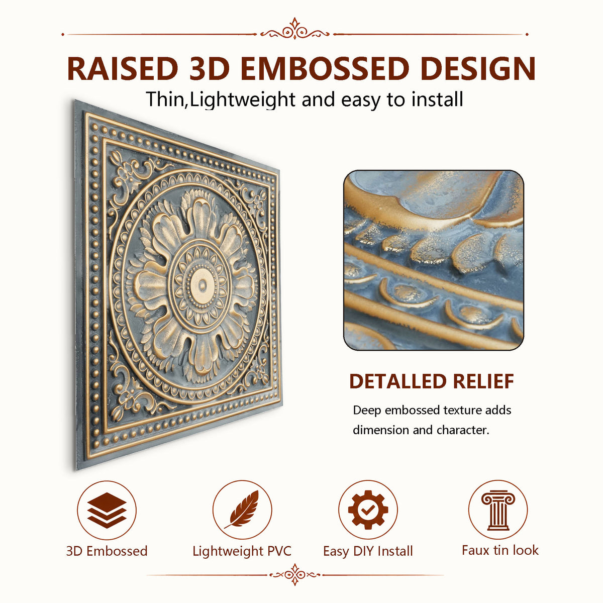 PAINTSDECOR PL17 Smoked gold PVC ceiling tile product detail