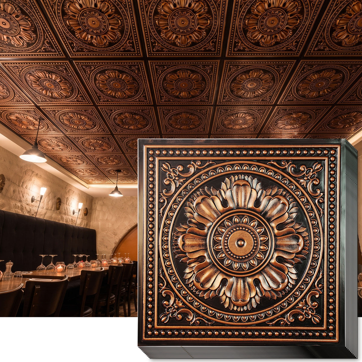 PAINTSDECOR PL17 Traditional copper PVC ceiling tile product detail