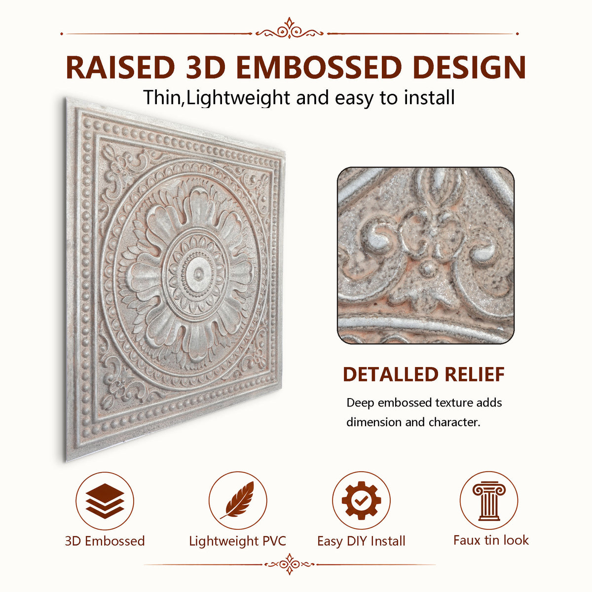 PAINTSDECOR PL17 Weathered Iron PVC ceiling tile product detail