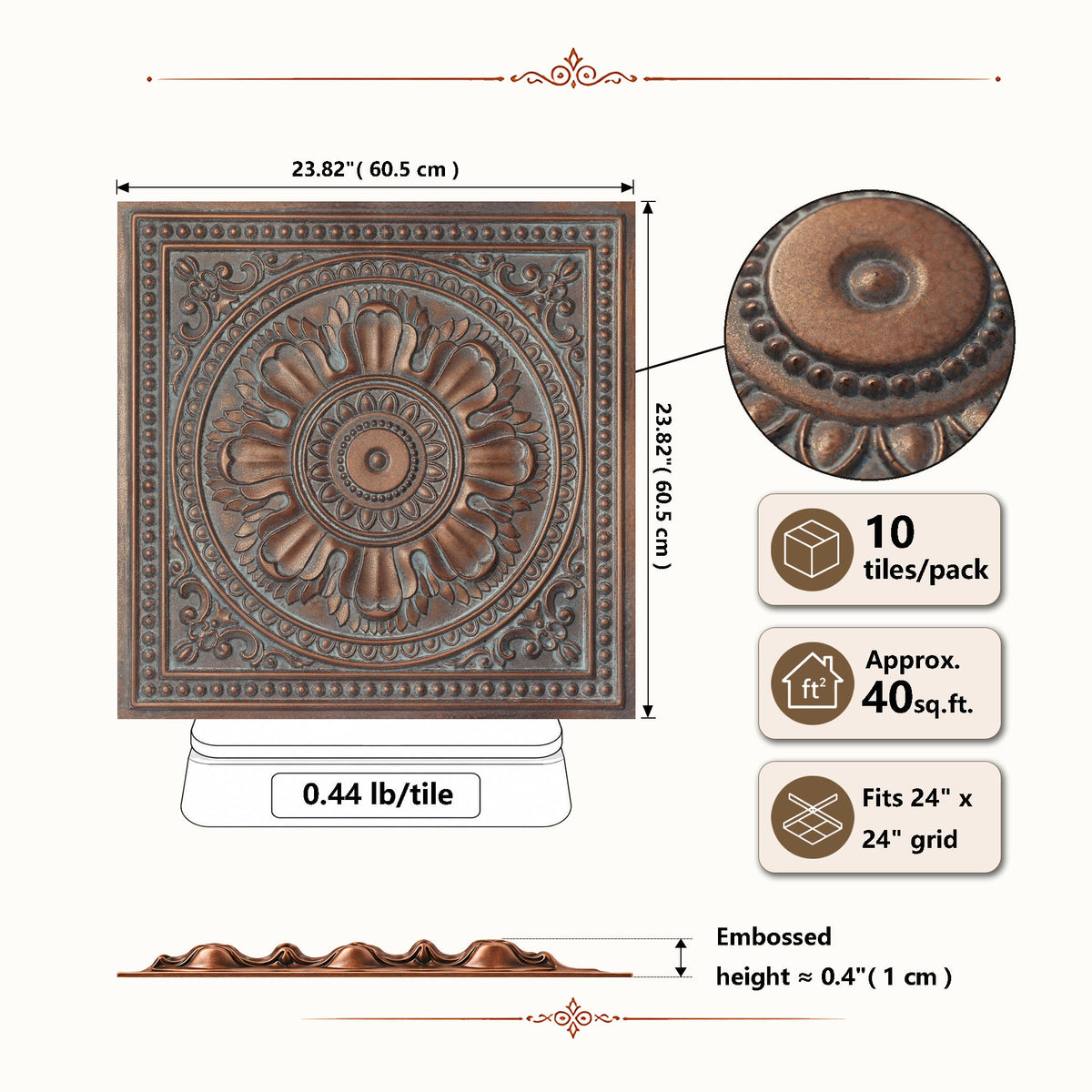 PAINTSDECOR PL17 Weathered copper PVC ceiling tile product detail