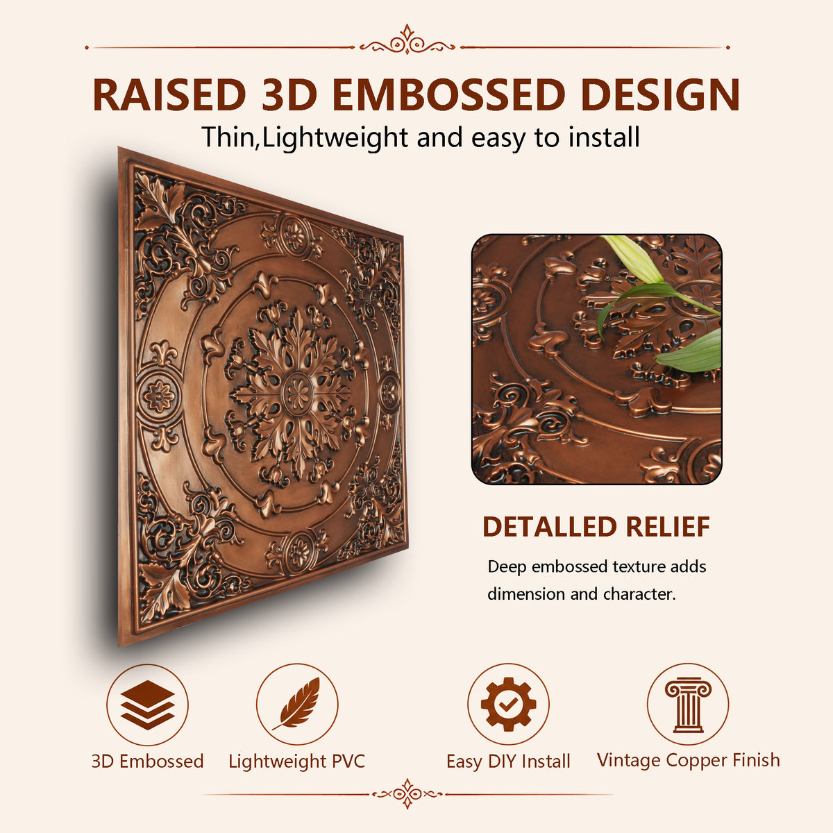 PAINTSDECOR PL18 Aged copper PVC ceiling tile product detail
