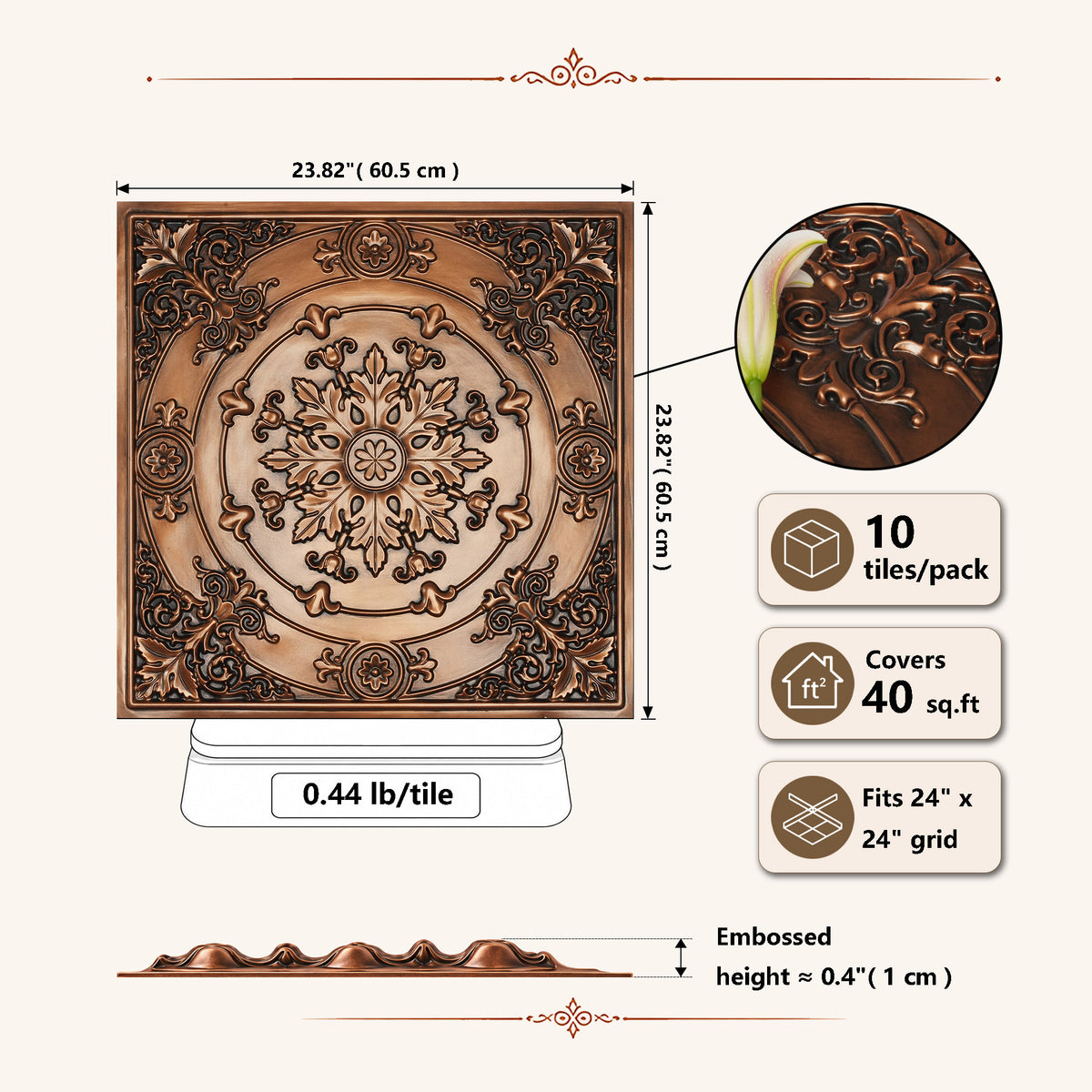 PAINTSDECOR PL18 Aged copper PVC ceiling tile product detail