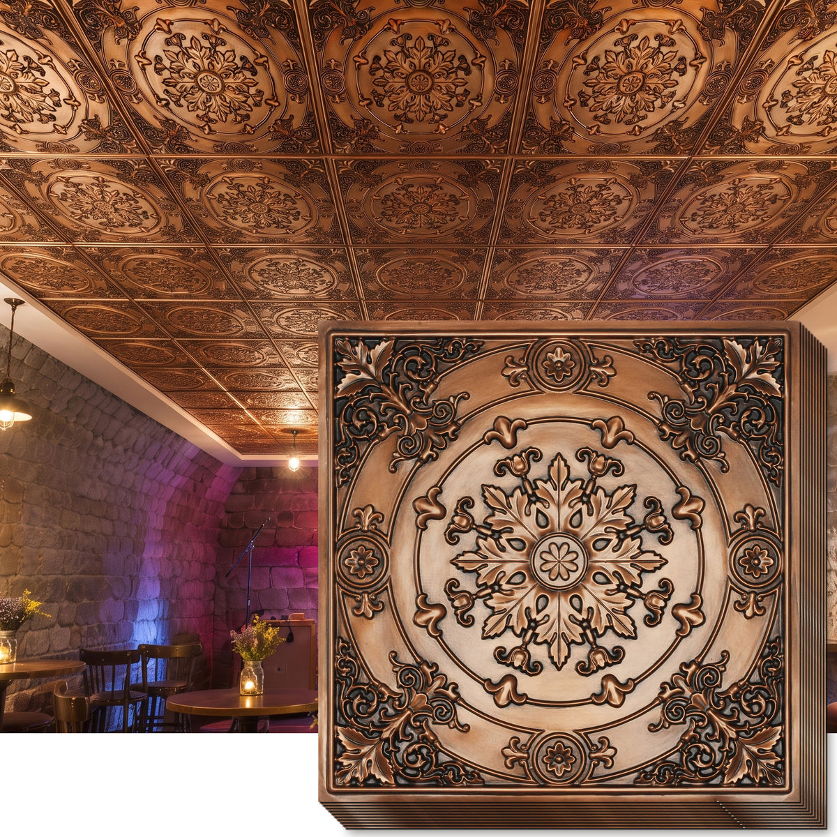 PAINTSDECOR PL18 Aged copper PVC ceiling tile product detail