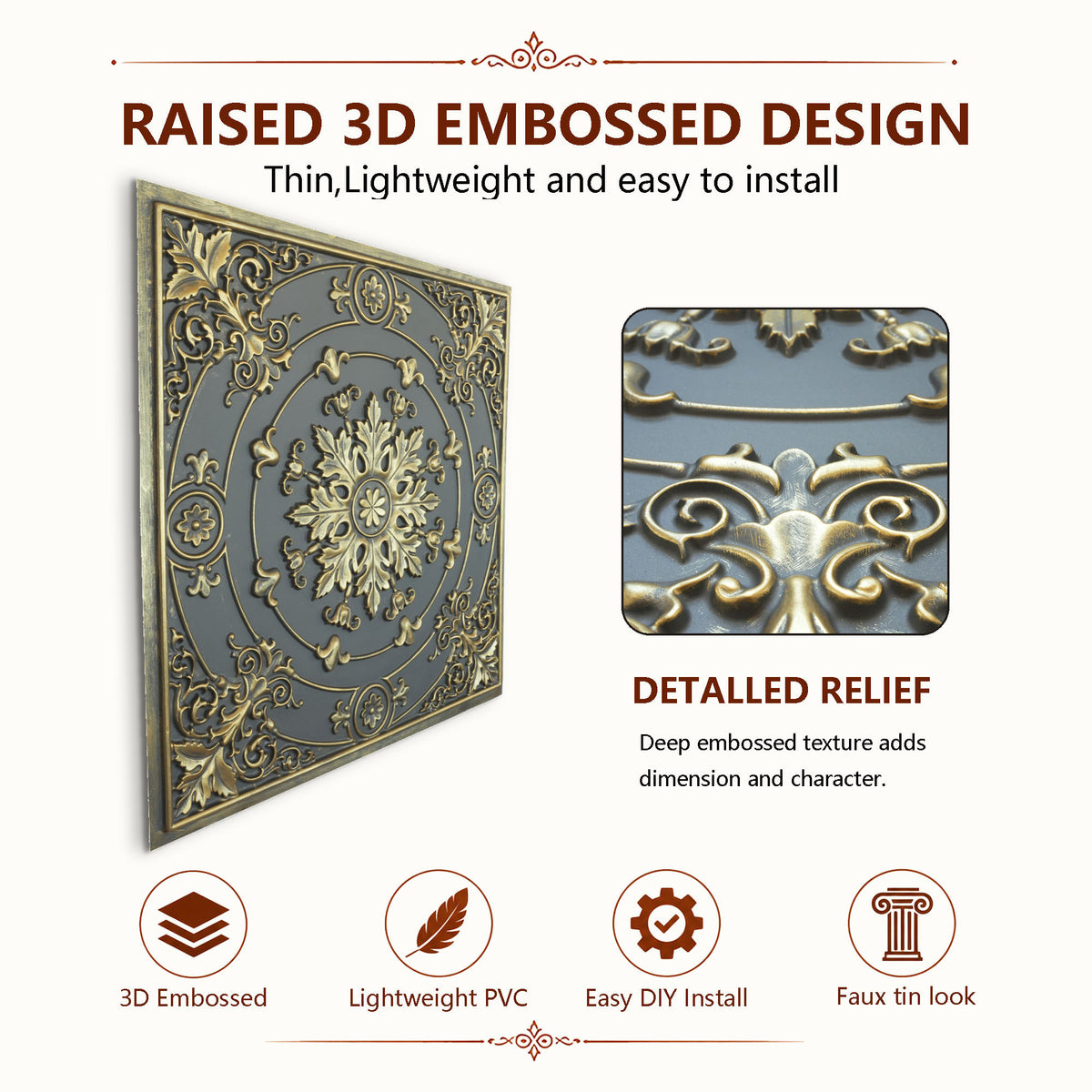 PAINTSDECOR PL18 Ancient gold PVC ceiling tile product detail