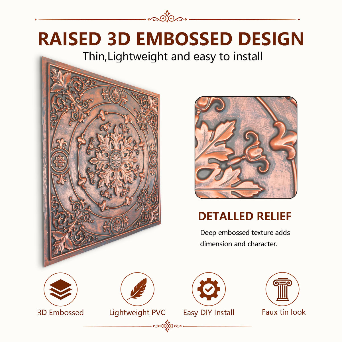 PAINTSDECOR PL18 Rustic copper PVC ceiling tile product detail