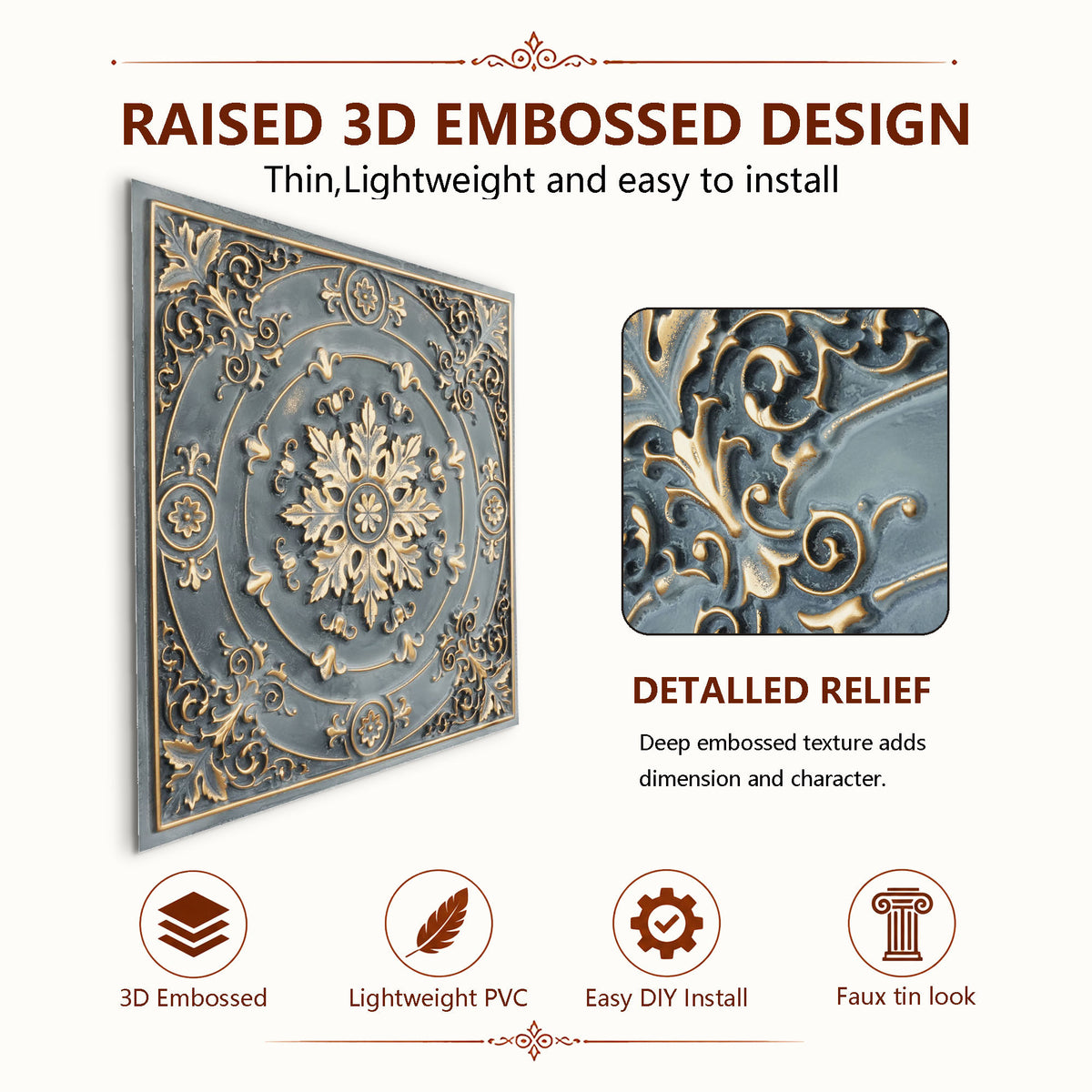 PAINTSDECOR PL18 Smoked gold PVC ceiling tile product detail