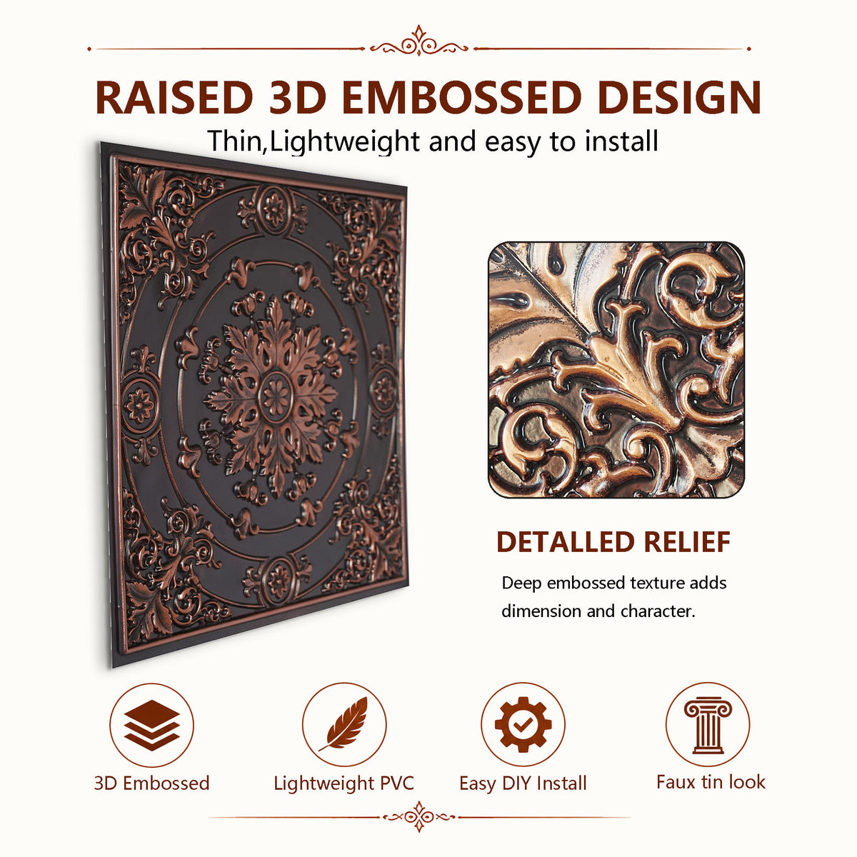 PAINTSDECOR PL18 Traditional copper PVC ceiling tile product detail