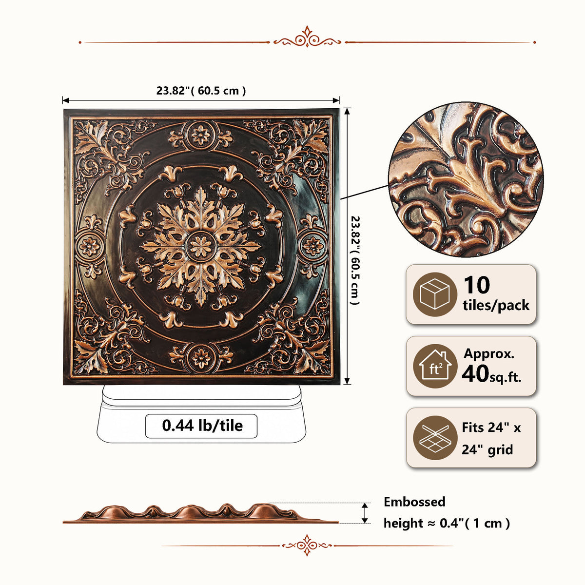 PAINTSDECOR PL18 Traditional copper PVC ceiling tile product detail