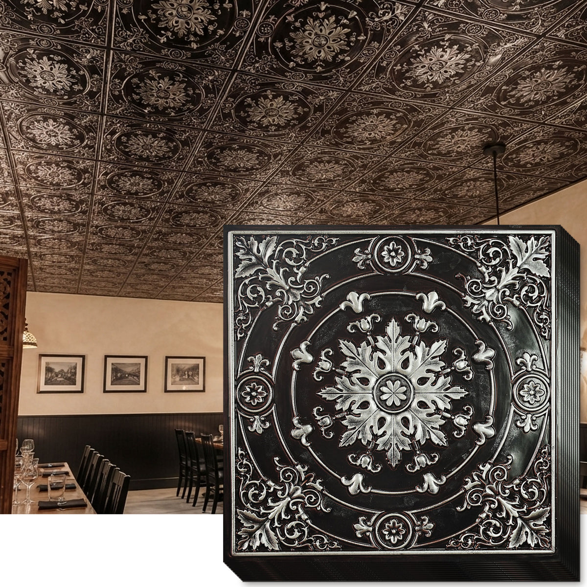 PAINTSDECOR PL18 Traditional silver PVC ceiling tile product detail
