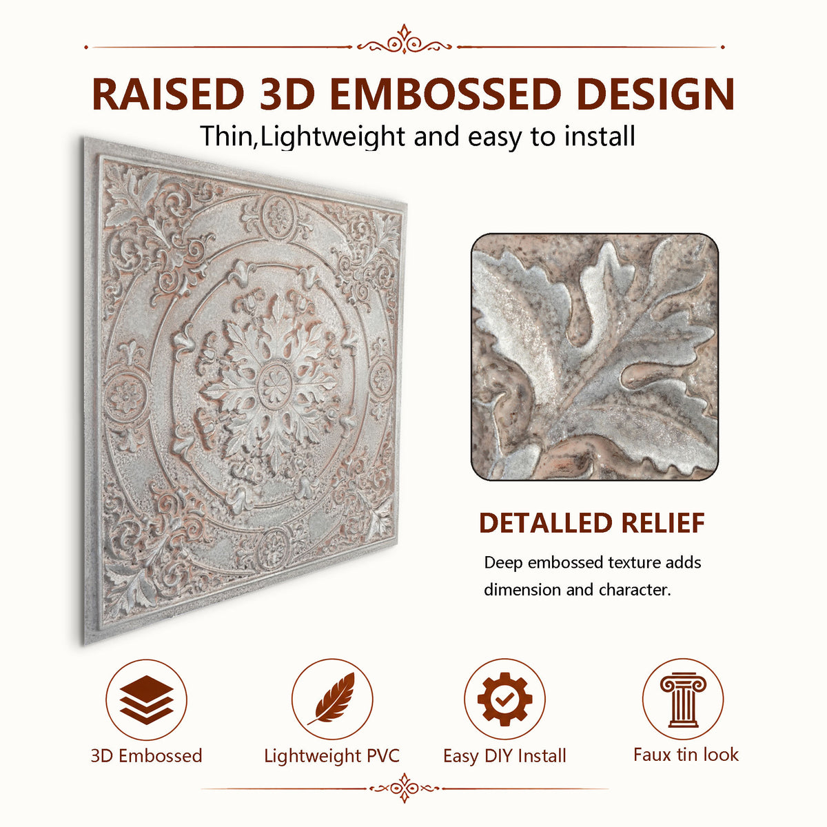 PAINTSDECOR PL18 Weathered Iron PVC ceiling tile product detail
