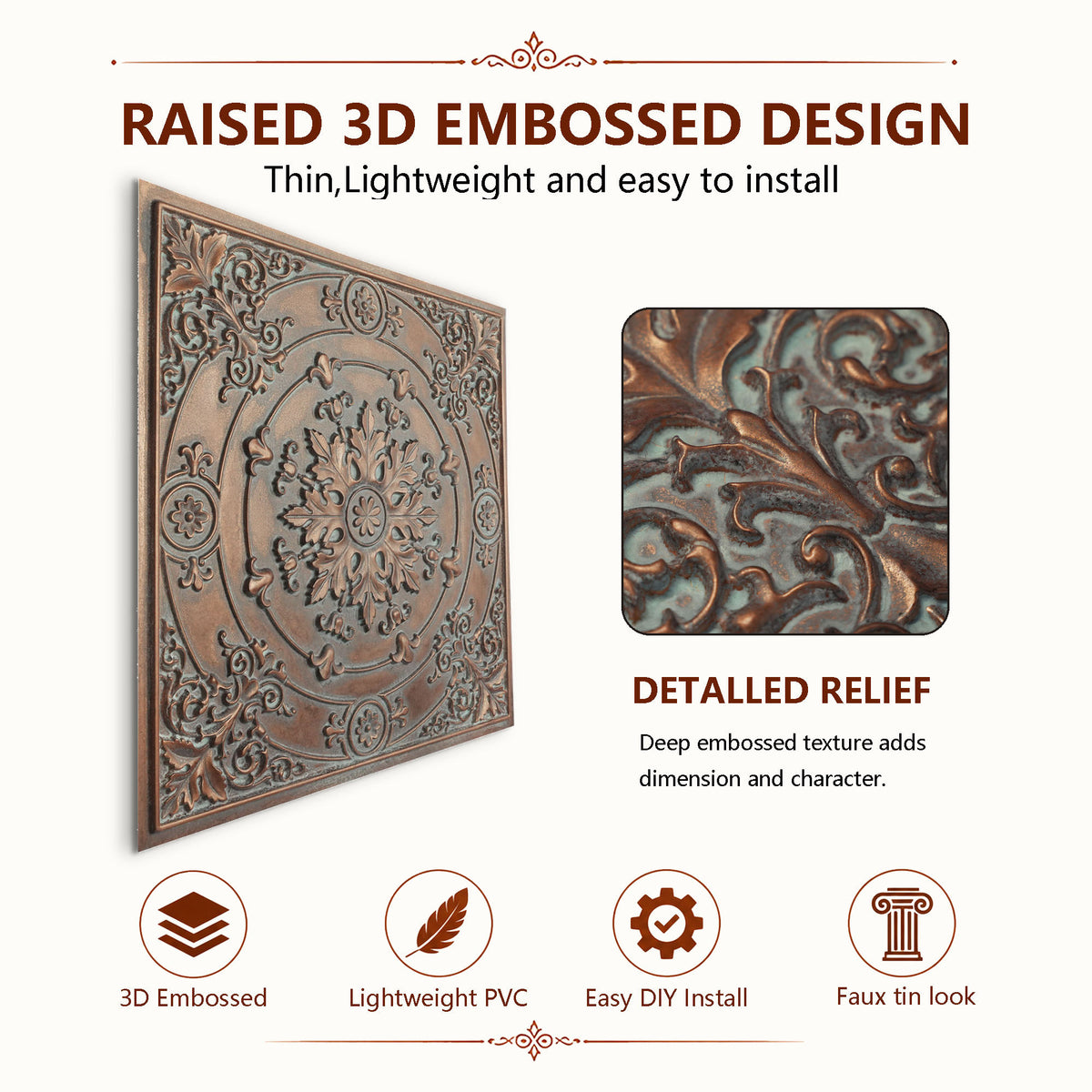 PAINTSDECOR PL18 Weathered copper PVC ceiling tile product detail