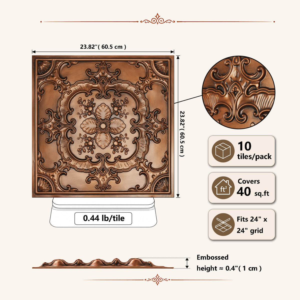 PAINTSDECOR PL19 Aged copper PVC ceiling tile product detail