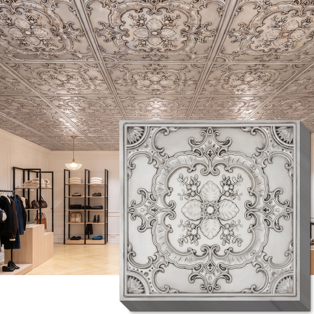PAINTSDECOR PL19 Aged white PVC ceiling tile product detail