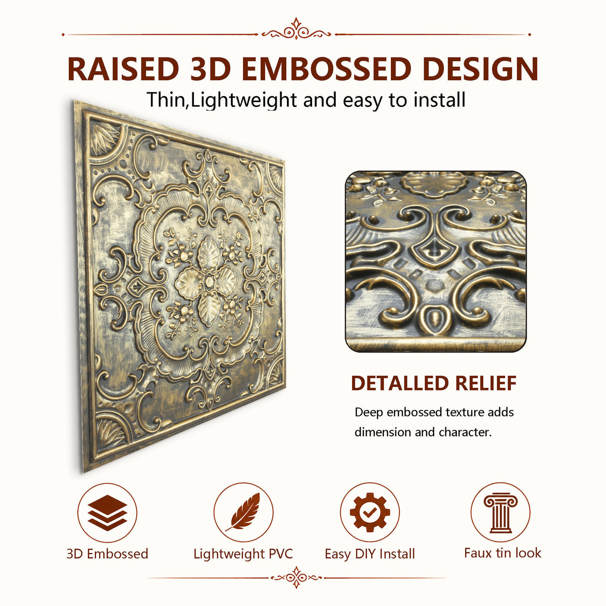 PAINTSDECOR PL19 Ancient gold PVC ceiling tile product detail
