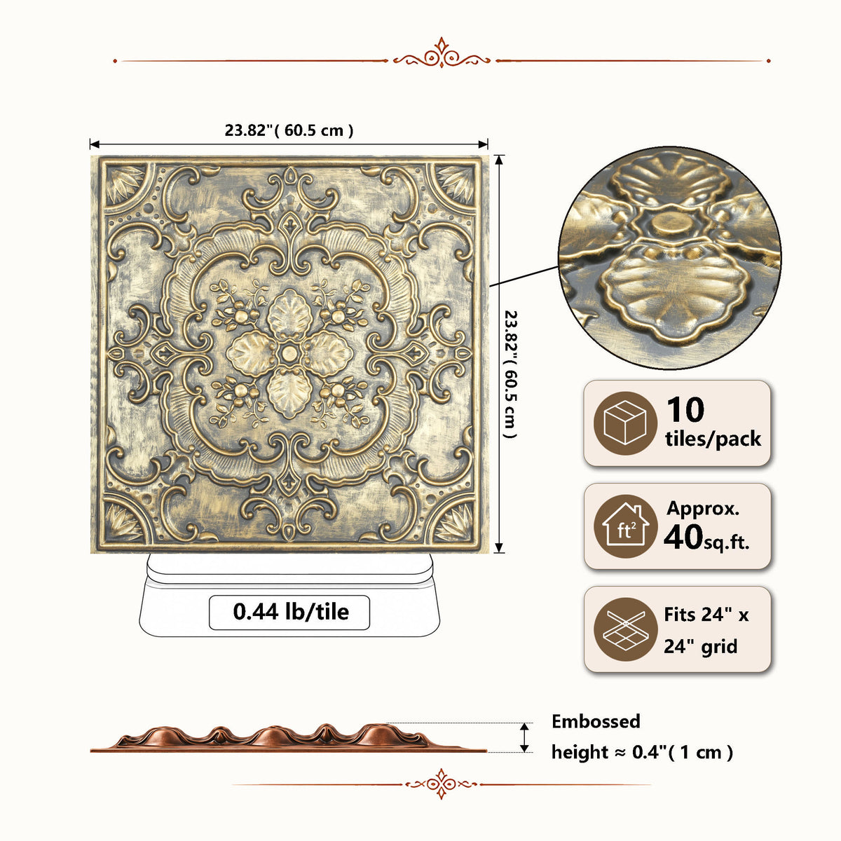 PAINTSDECOR PL19 Ancient gold PVC ceiling tile product detail