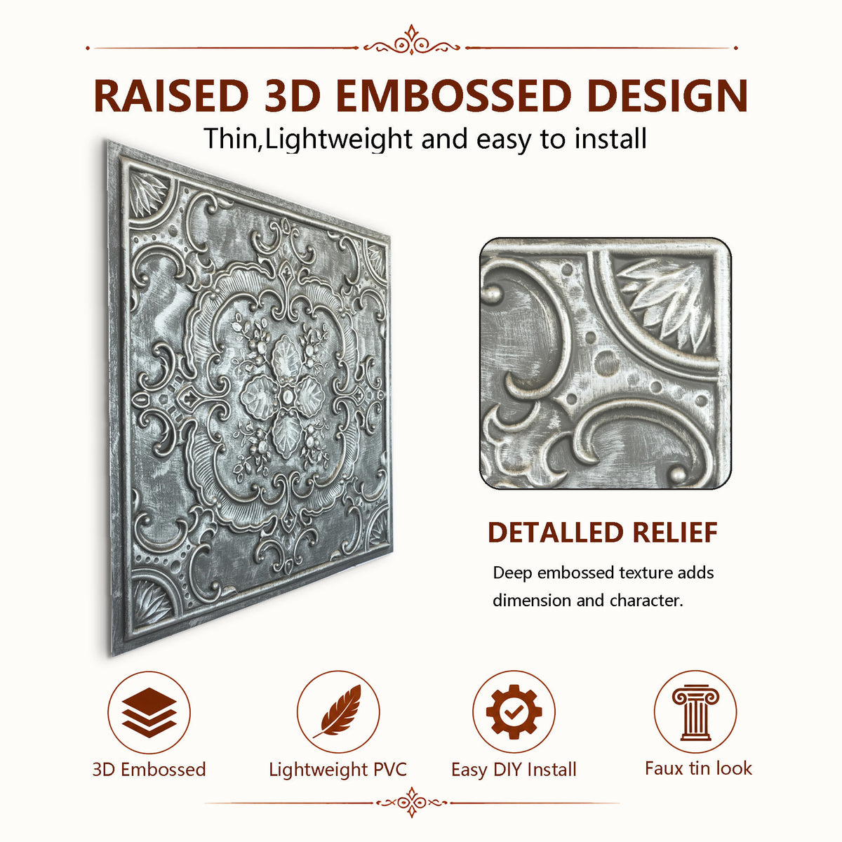 PAINTSDECOR PL19 Antique tin PVC ceiling tile product detail