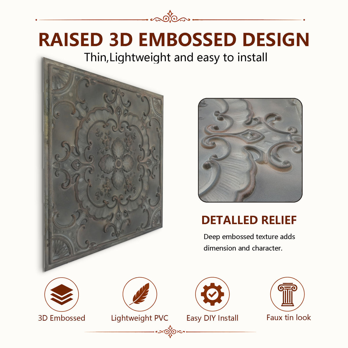 PAINTSDECOR PL19 Driftwood PVC ceiling tile product detail