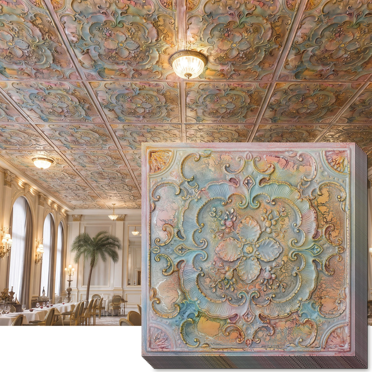 PAINTSDECOR PL19 Old World Fresco PVC ceiling tile product detail