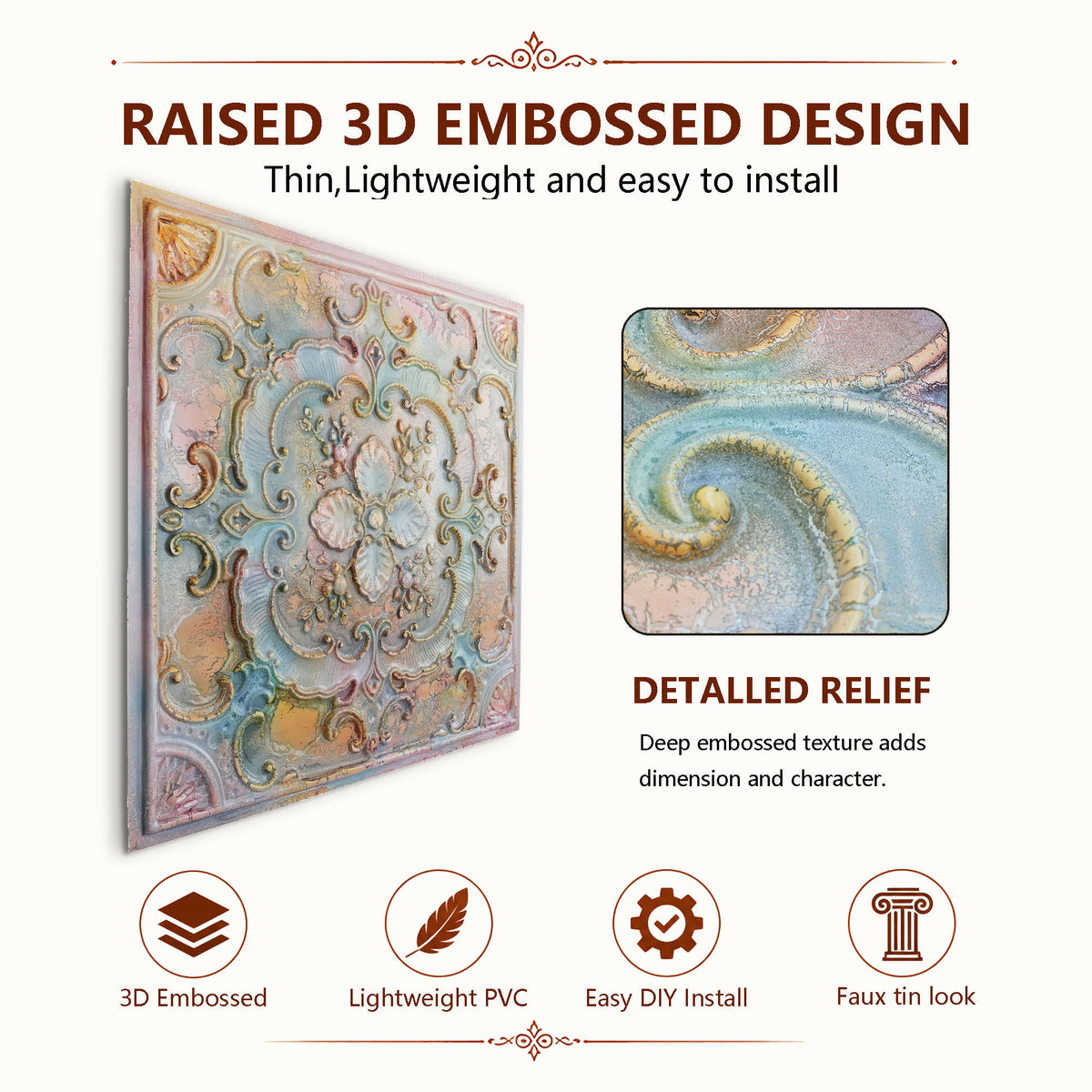PAINTSDECOR PL19 Old World Fresco PVC ceiling tile product detail