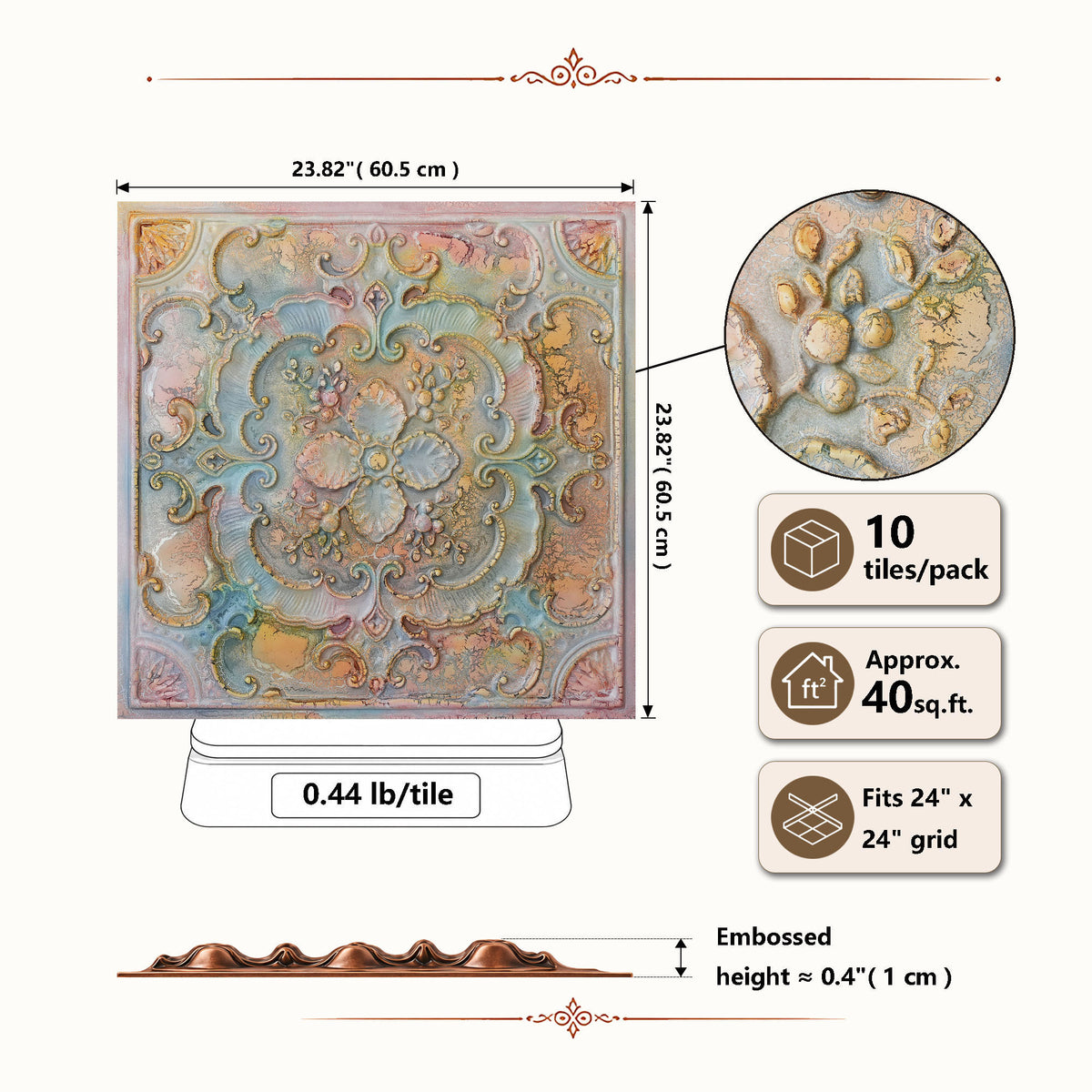 PAINTSDECOR PL19 Old World Fresco PVC ceiling tile product detail