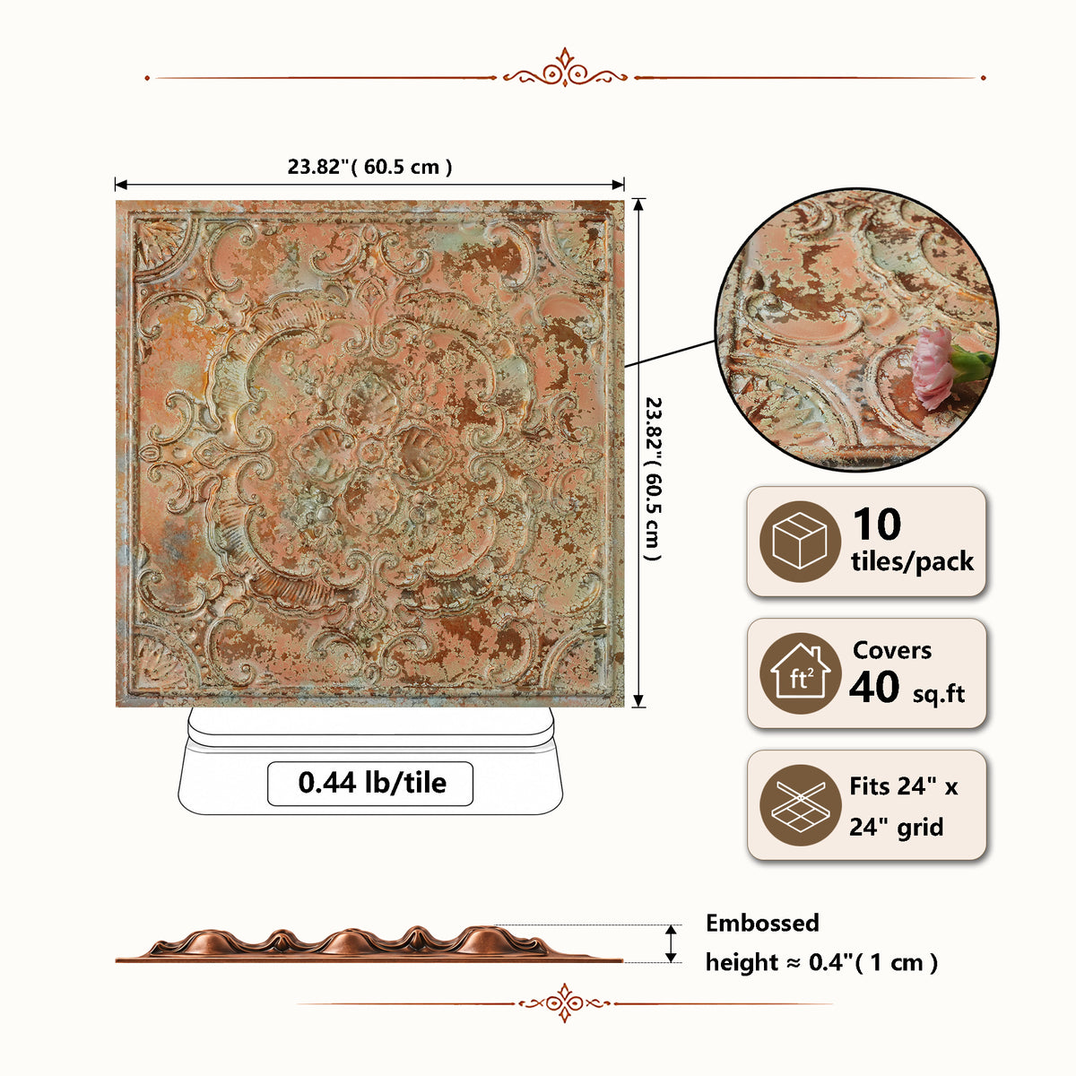 PAINTSDECOR PL19 Palazzo Clay PVC ceiling tile product detail