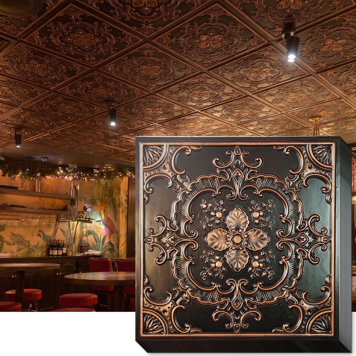 PAINTSDECOR PL19 Traditional copper PVC ceiling tile product detail