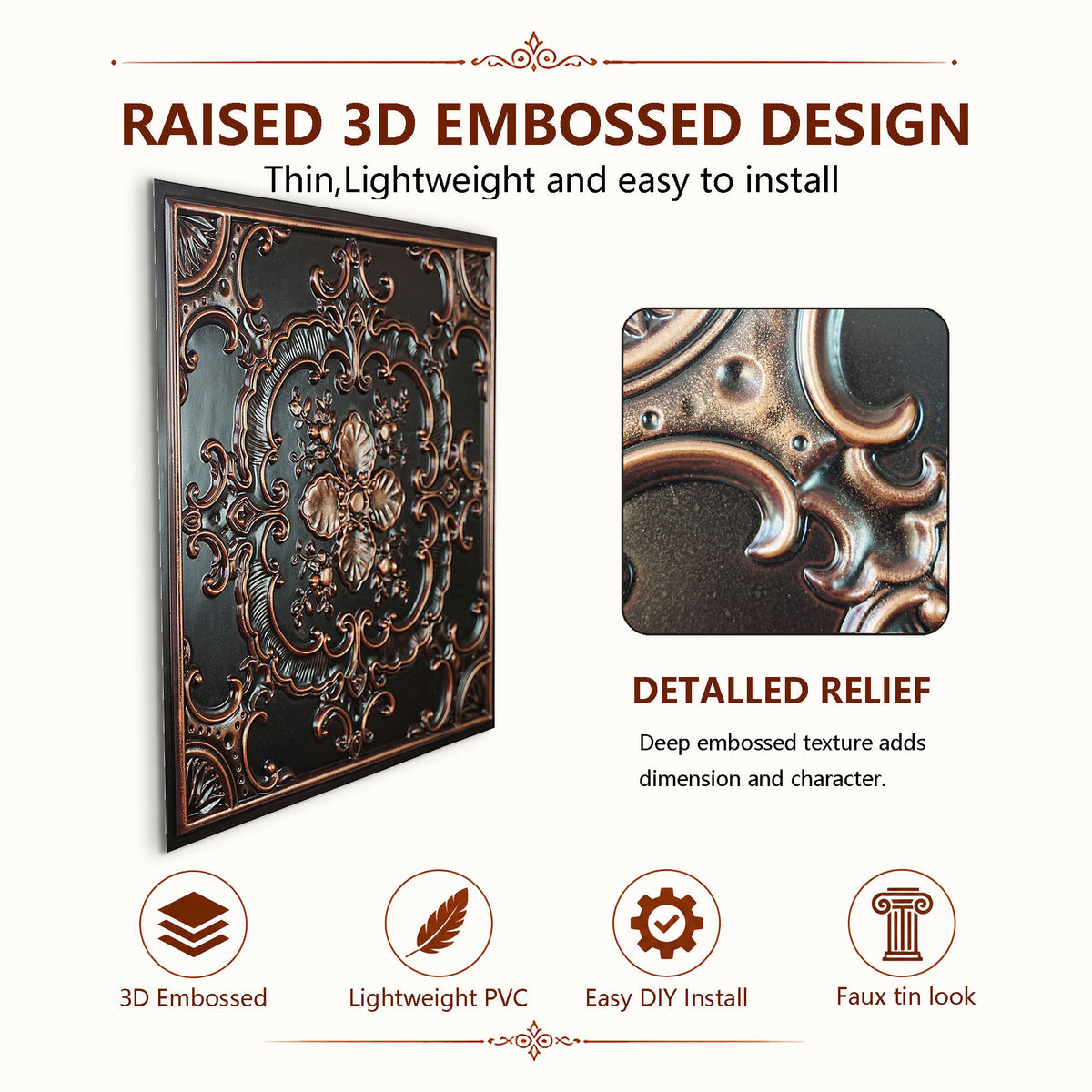 PAINTSDECOR PL19 Traditional copper PVC ceiling tile product detail