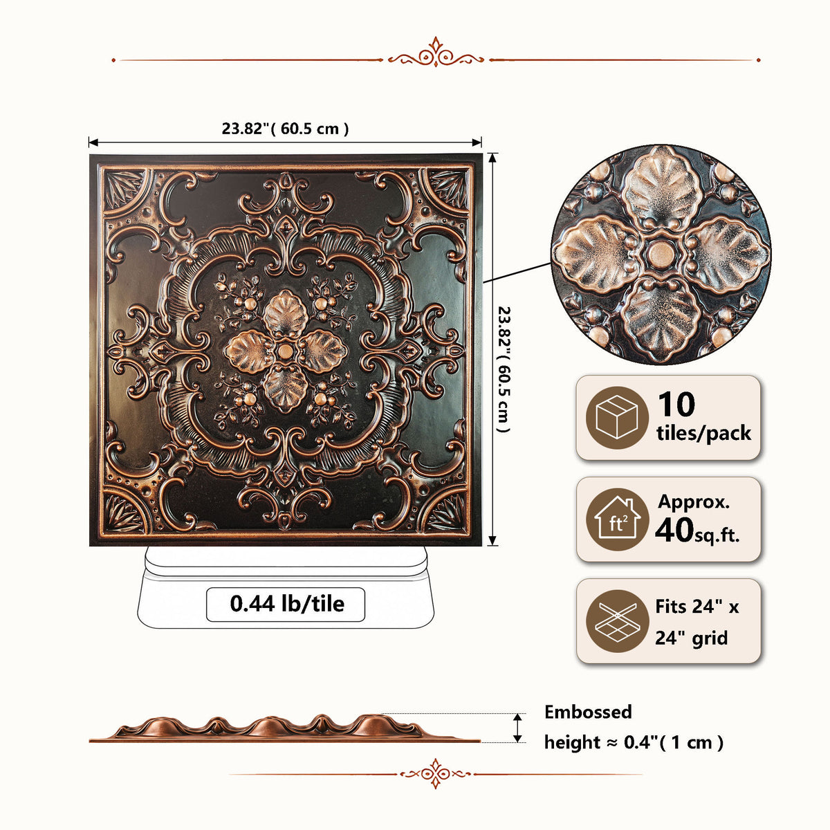 PAINTSDECOR PL19 Traditional copper PVC ceiling tile product detail