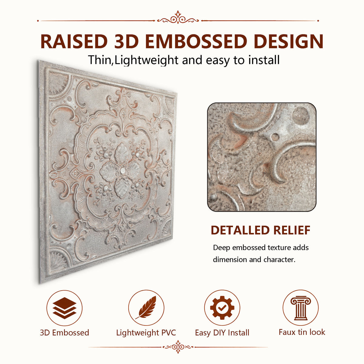 PAINTSDECOR PL19 Weathered Iron PVC ceiling tile product detail