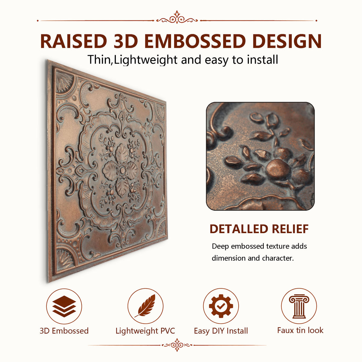 PAINTSDECOR PL19 Weathered copper PVC ceiling tile product detail