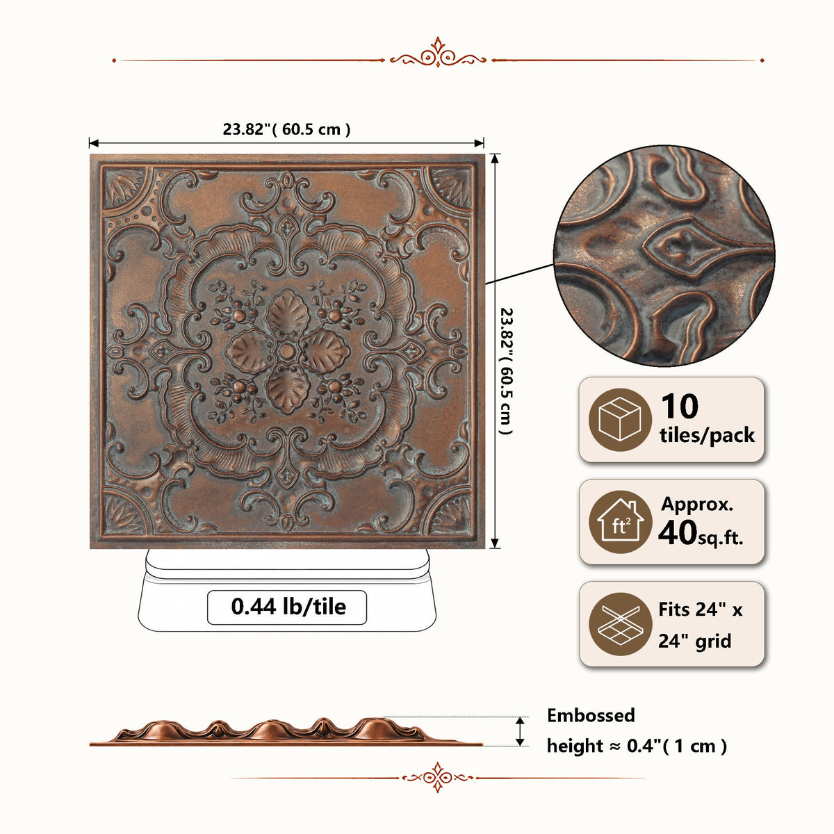 PAINTSDECOR PL19 Weathered copper PVC ceiling tile product detail