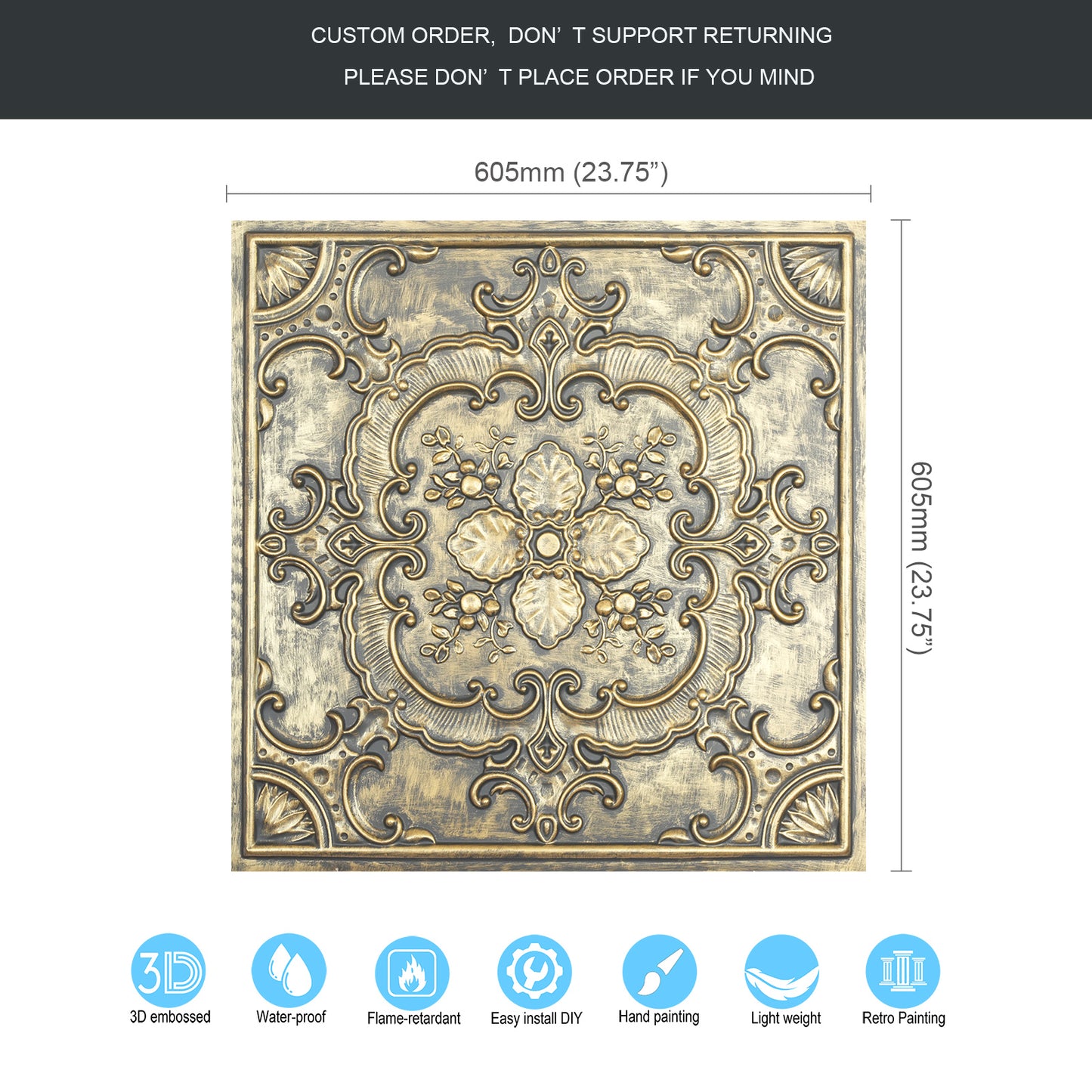 10tiles/lot Textured PVC Ceiling Tiles for Light-Luxury Restaurants, Salons and Beauty Studios PL19