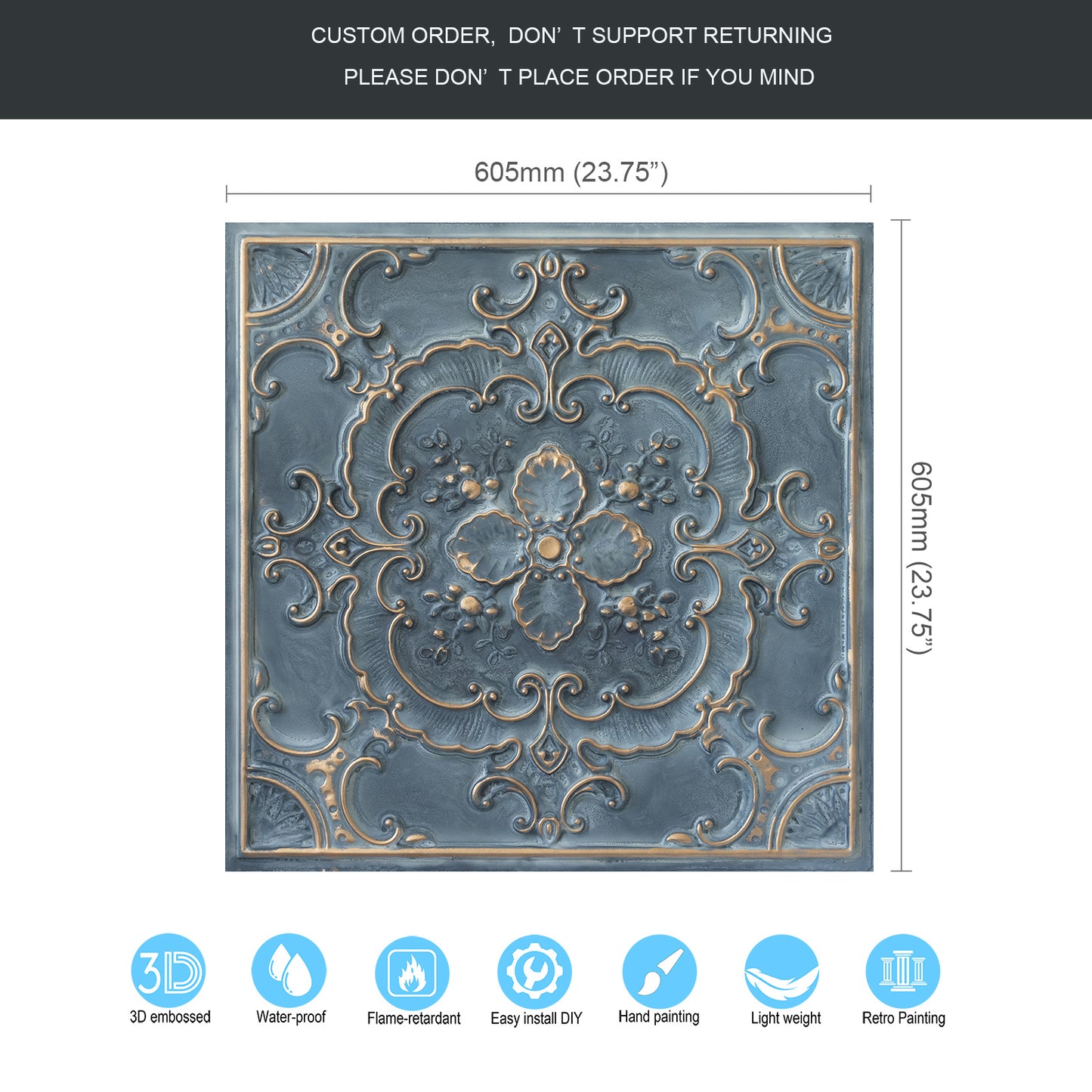 10tiles/lot Textured PVC Ceiling Tiles for Light-Luxury Restaurants, Salons and Beauty Studios PL19