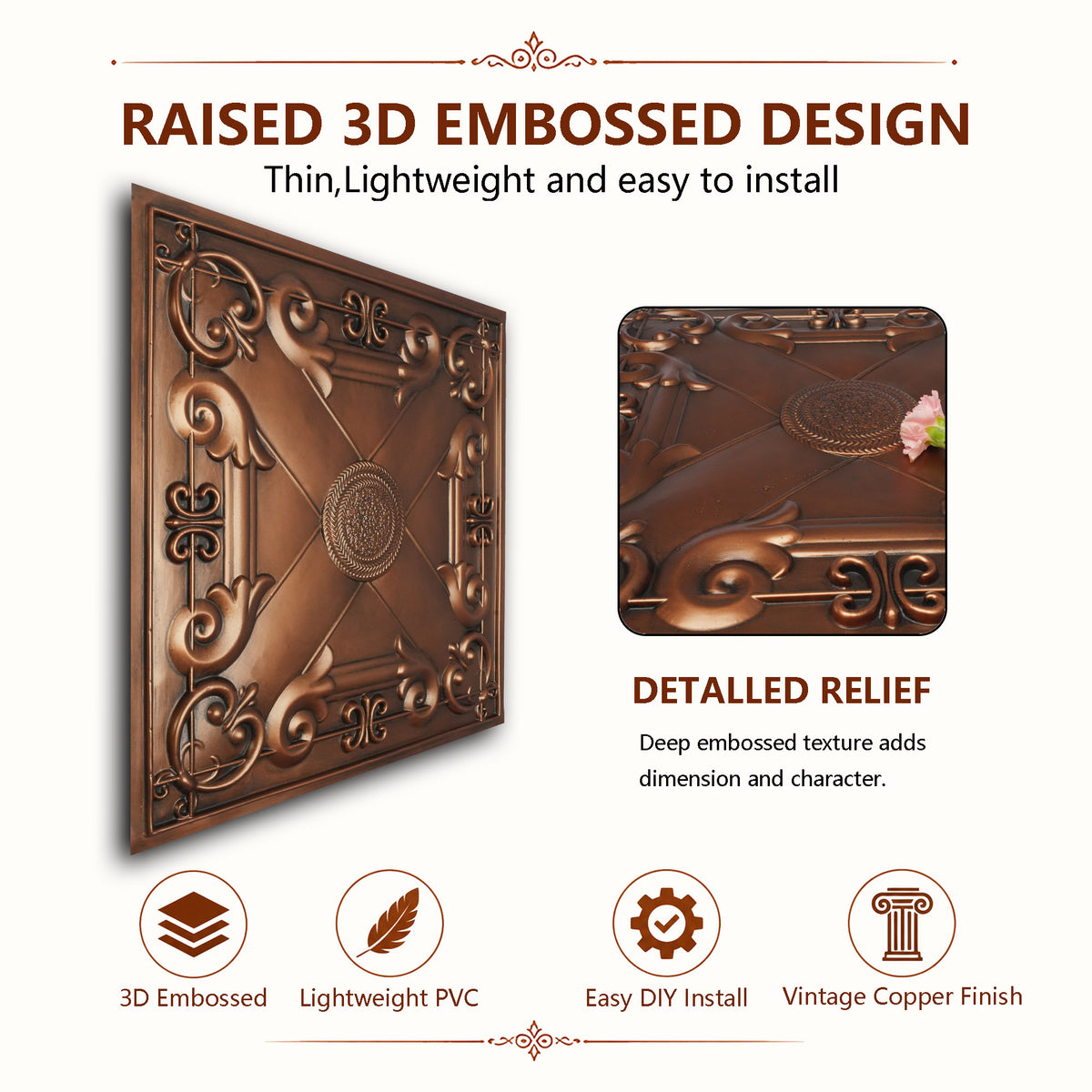 PAINTSDECOR PL22 Aged copper PVC ceiling tile product detail