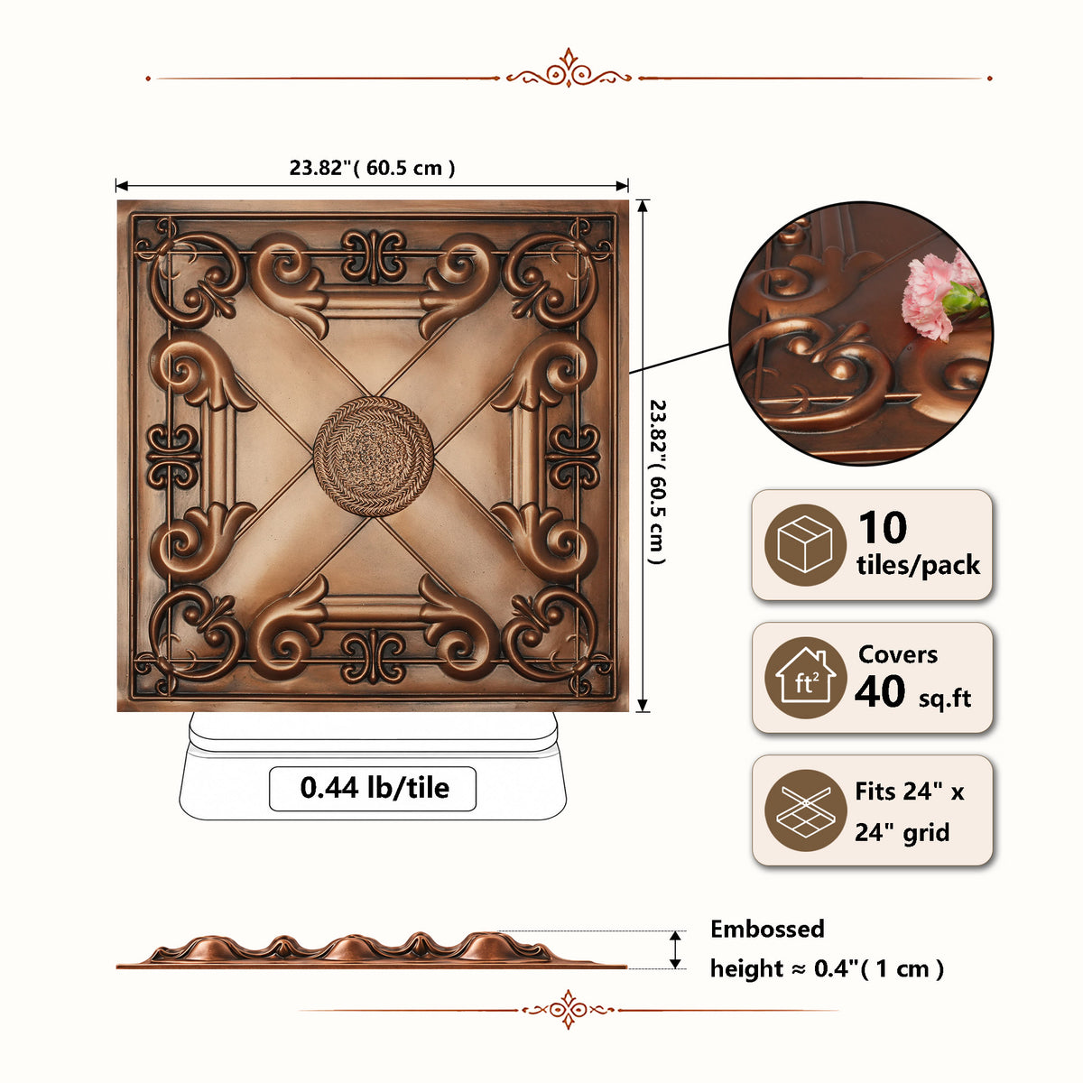 PAINTSDECOR PL22 Aged copper PVC ceiling tile product detail