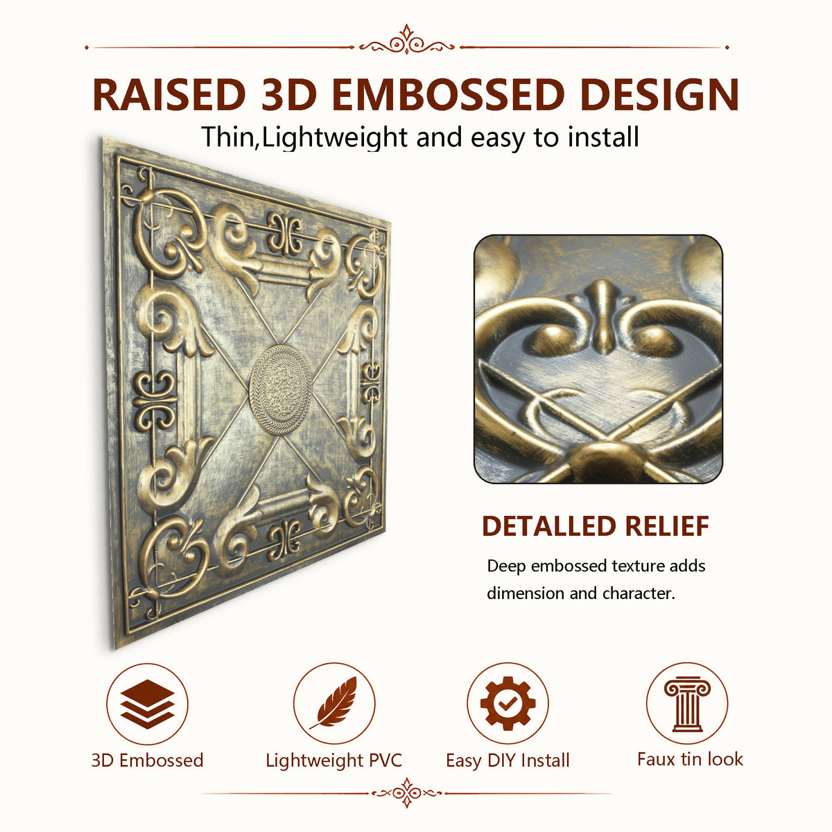 PAINTSDECOR PL22 Ancient gold PVC ceiling tile product detail