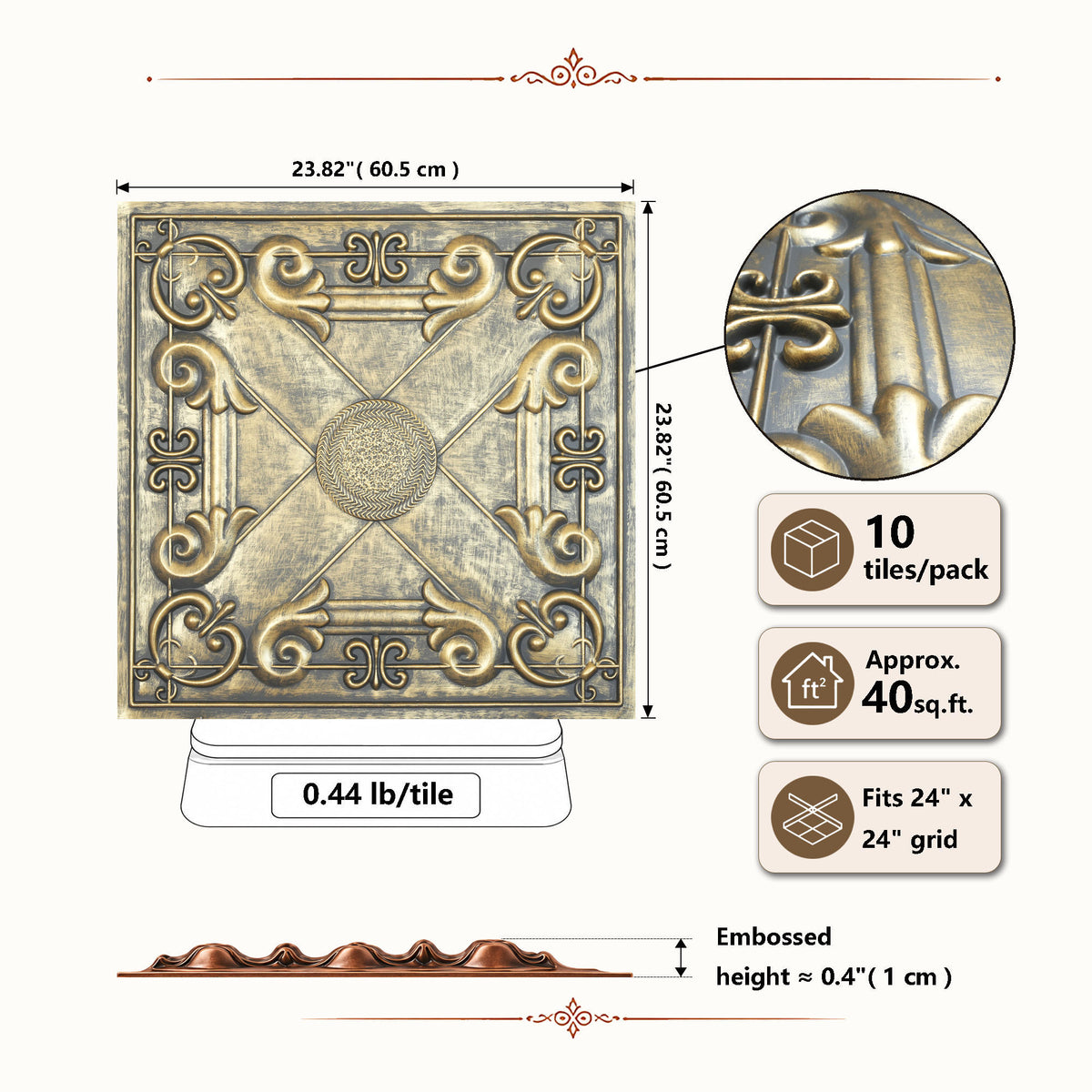 PAINTSDECOR PL22 Ancient gold PVC ceiling tile product detail