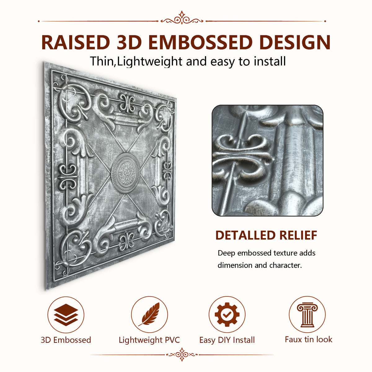 PAINTSDECOR PL22 Antique tin PVC ceiling tile product detail