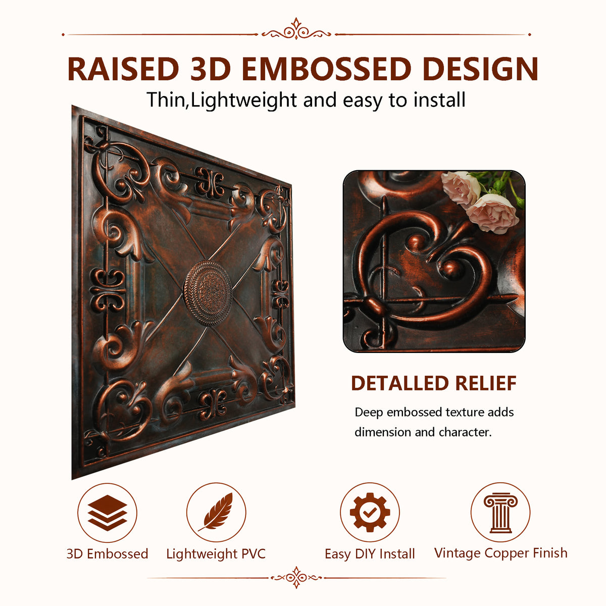 PAINTSDECOR PL22 Blackened Copper PVC ceiling tile product detail