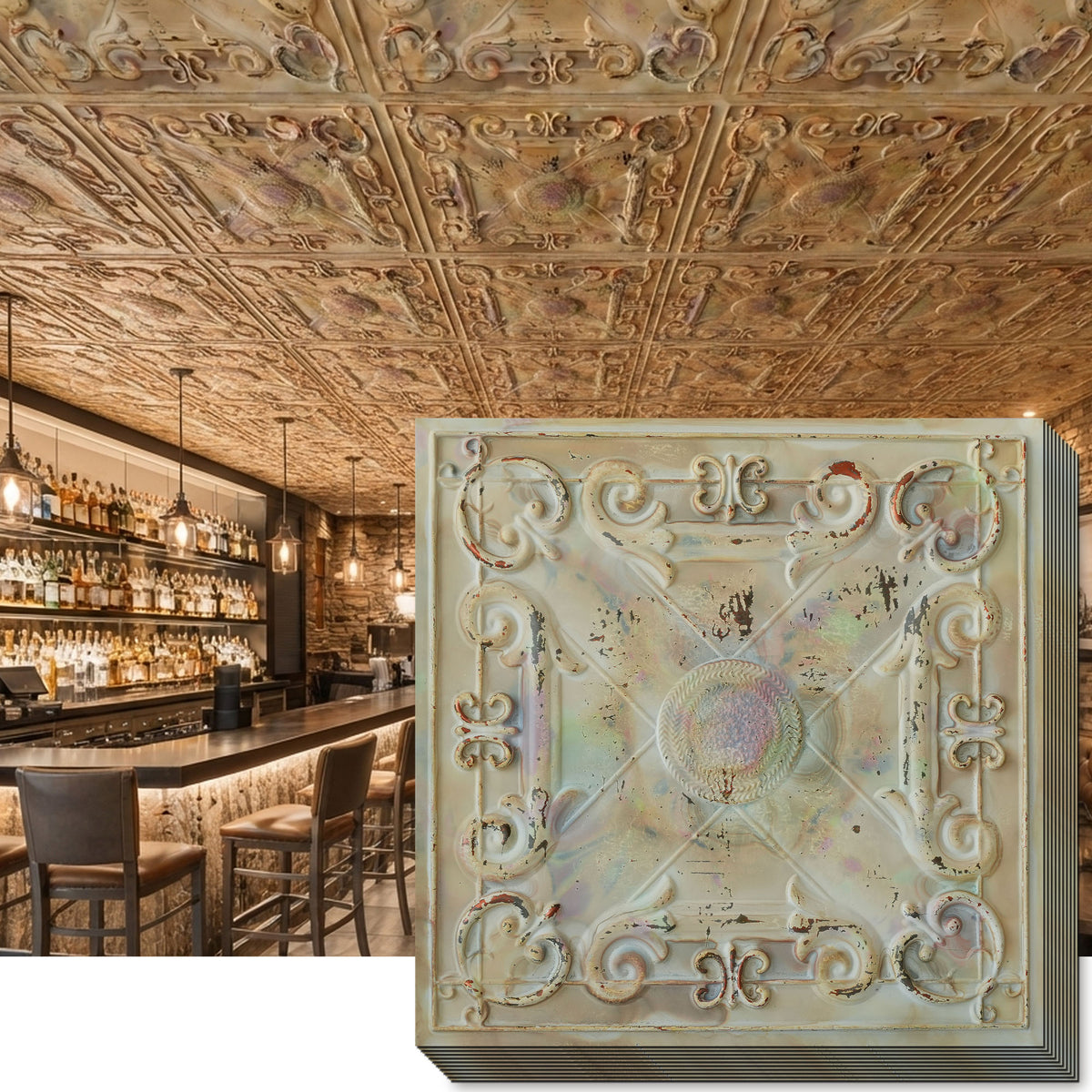 PAINTSDECOR PL22 Distress crack multicolor white PVC ceiling tile product detail