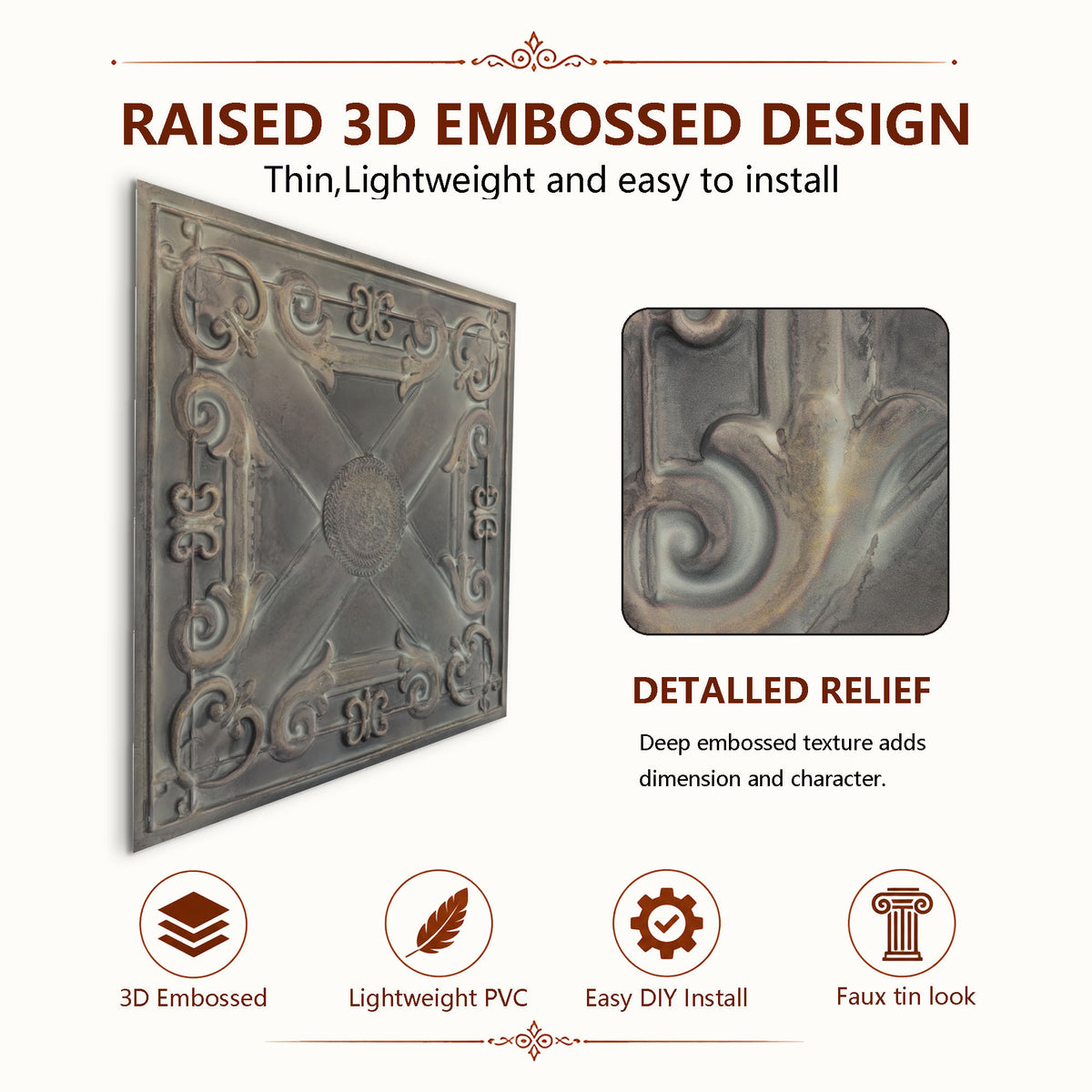 PAINTSDECOR PL22 Driftwood PVC ceiling tile product detail