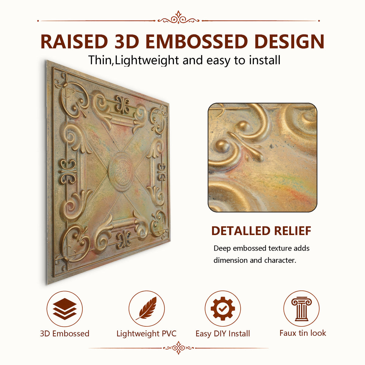 PAINTSDECOR PL22 Multicolor Brass PVC ceiling tile product detail